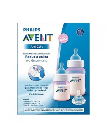 KIT MAMADEIRA ANTI COLIC ROSA 260 ML E 125 ML E BICO 4 / SCD809/36